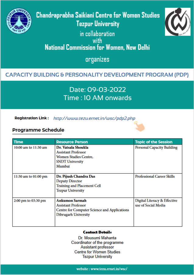 Capacity Building and Personality Development programme on 9th   March,2022
